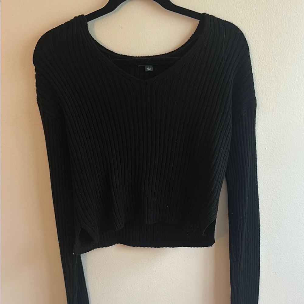 Black Ribbed Knit Women's Top
